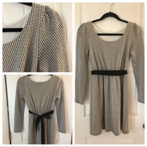 Bow Back/Front Sparkle Long Sleeve Dress